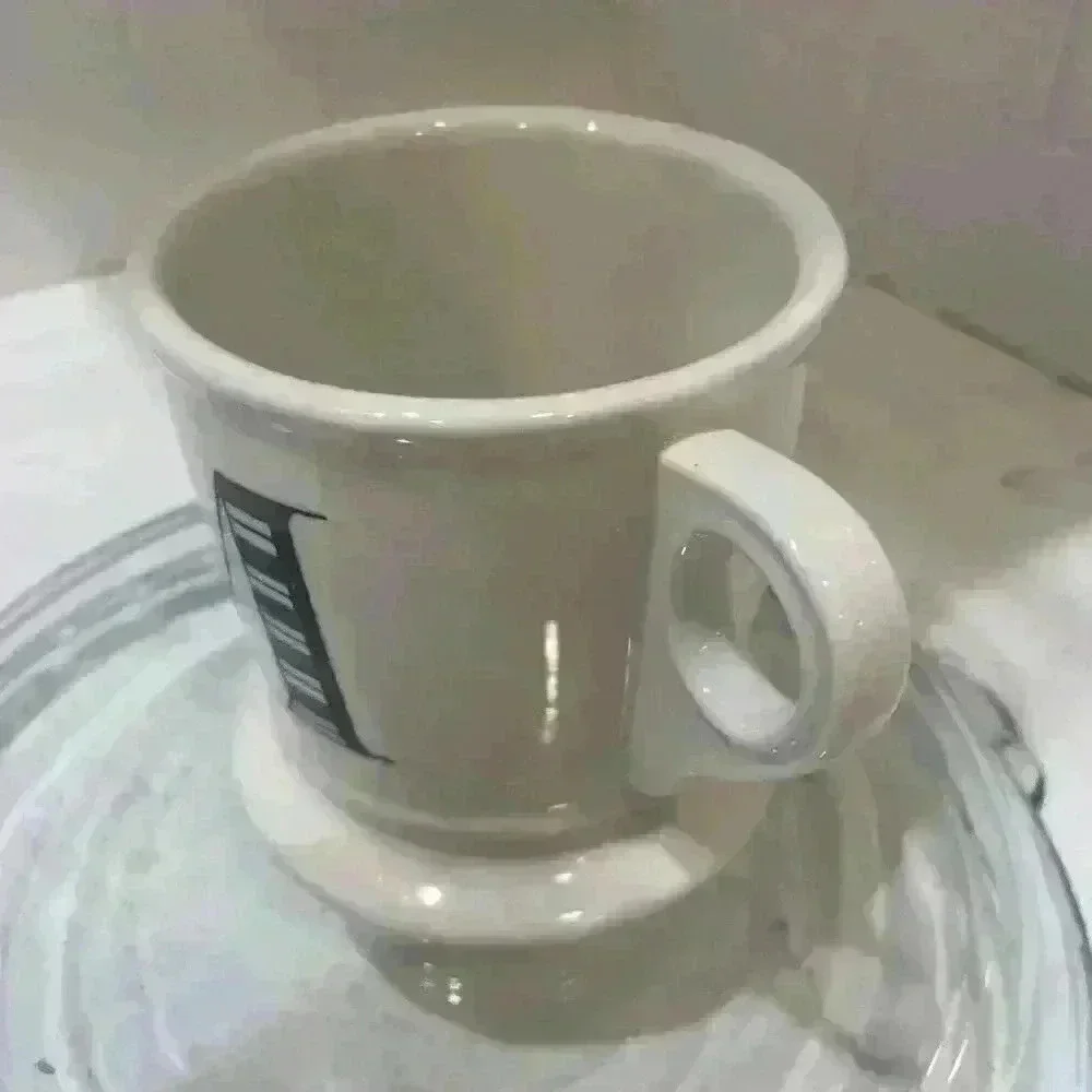 Anthropologie Coffee Mug Monogram Letter M Black White Shaving Style Cup NEW
